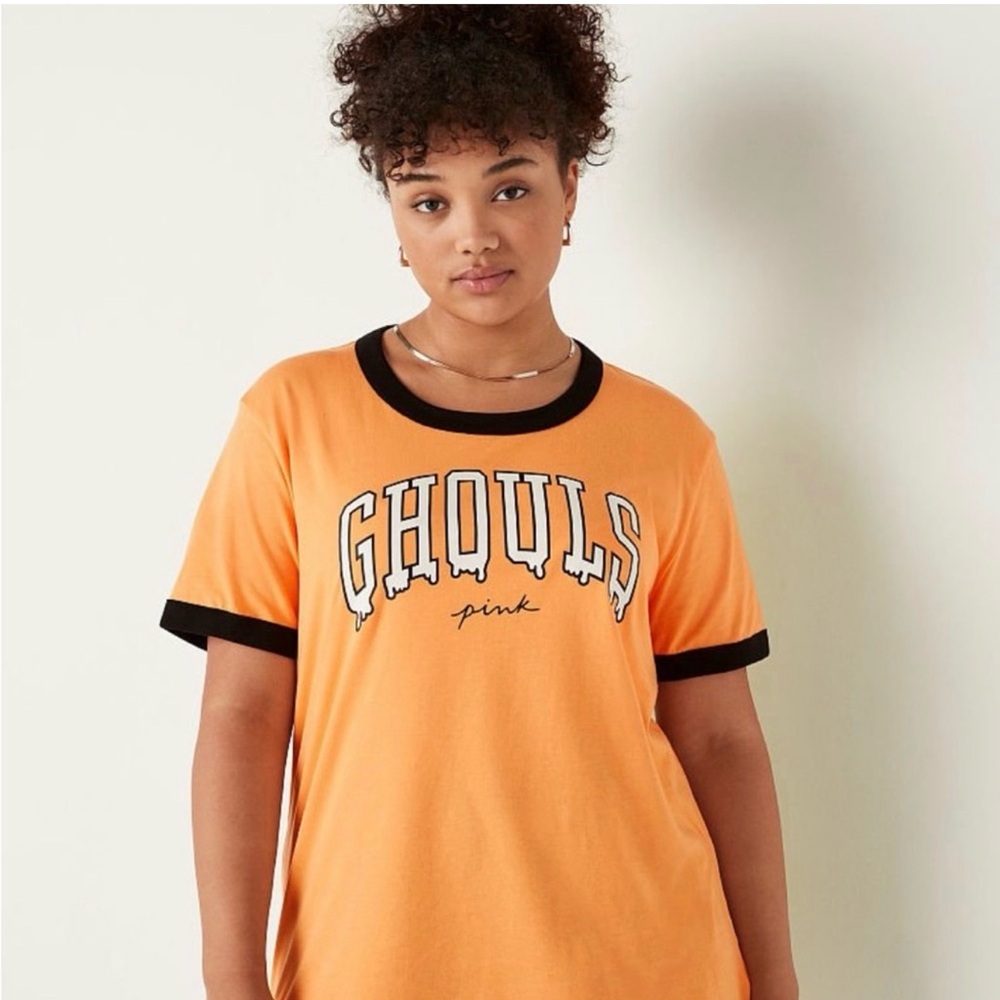 VS Pink Ghouls Halloween Campus t-shirt with Black Ringee